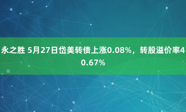 永之胜 5月27日岱美转债上涨0.08%，转股溢价率40.67%