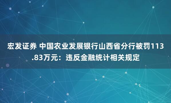 宏发证券 中国农业发展银行山西省分行被罚113.83万元：违反金融统计相关规定