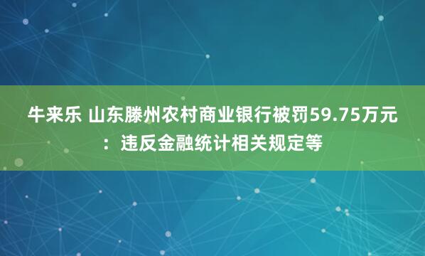 牛来乐 山东滕州农村商业银行被罚59.75万元：违反金融统计相关规定等